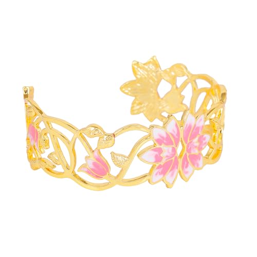Plated Pink Lotus Adjustable Cuff Bracelet