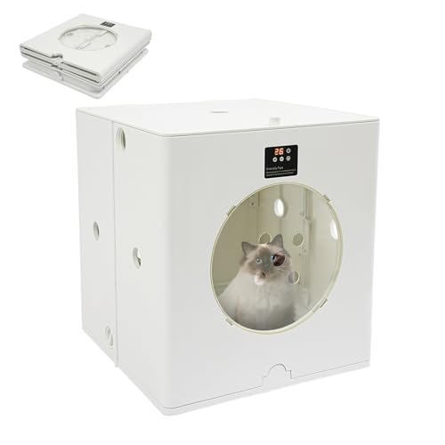 88L Pet Dryer Box 800W Quiet, 35-55℃ Adjustable, 3 Wind Speeds & 90-Min Timer, Clear View Window for Cats & Dogs Up to 44 lbs, Foldable Drying Chamber, 5.9ft Cord, White
