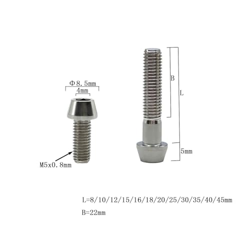 Image of RISON Titanium Bolts Ti Bolt M5*0.8 * 15 Hex Tapered Socket Head 5Pcs Original Titanium Hex Tapered Head Bolt Screw for Bike stem