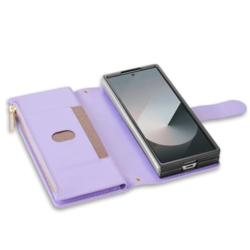 Étui en cuir Galaxy Z Fold 5 noir premium avec porte-cartes chic