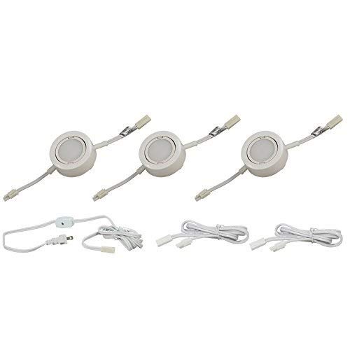 Image of 3 LED Puck Light Kit - White Cover with Cool White Light (6,000k) - Under Cabinet and Furniture - 120v /110v - Dimmable - Line-Voltage (No Transformer Needed) (Cool White Light /White Cover 3 Pack)