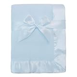 American Baby Company Fleece Blanket (30' x 40') with Silk-Like Satin Trim, Soft, Warm & Cozy, Blue, for Boys and Girls, Perfect for Baby Carrier, Stroller, Travel and Gifting