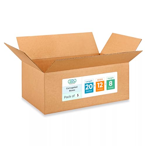 Large Shipping &amp; Moving Boxes 20 x 12 x 8 inches (5-Pack) - Extra Strength 200 lb vs Regular - Corrugated Cardboard Boxes for USPS/UPS/FEDEX - Strong Large Box by IDL Packaging