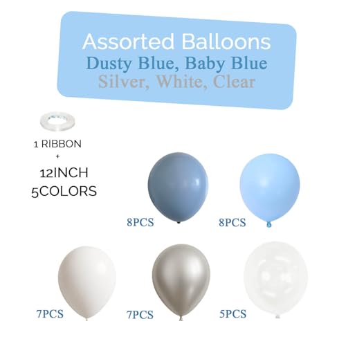 Image of Dusty Blue and White Silver Balloons for Bride Bachelorette Party Decorations- 35Pcs 12in Baby Blue, White, Clear, Diamond Silver Latex Baloons for Bridal Shower, Baby Shower Boy Party Decor
