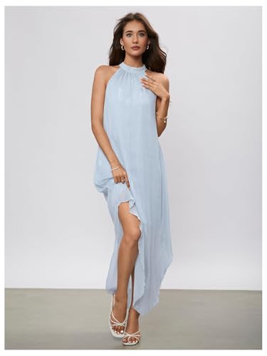 Image of Verdusa Women's Wedding Guest Dress Halter Flowy Chiffon Asymmetrical Long Summer Prom Dress