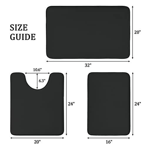 Image of YIHOUSE Bathroom Rug Sets 3 Piece, Memory Foam Bath Mat, Non Slip Super Absorbent Soft Bathroom Mats, Machine Washable Bathroom Floor Mats Sets for Sink,Tub, Shower and Toilet,Black