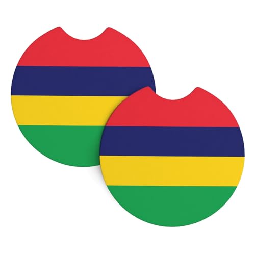 WZYCWB Lot de 2 sous-verres d'intérieur de voiture avec motif drapeau de l'île Maurice, 6,9 cm, adaptés à la plupart des voitures, camions, SUV