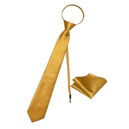 Image of YourTies Zipper Tie for Men Adjustable Pre-tied Satin Neckties and Pocket Square Set Solid Color Business Formal Wedding
