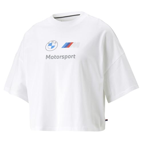 Puma Womens BMW MMS Statement Cropped Tee Crppd, Puma White, Large
