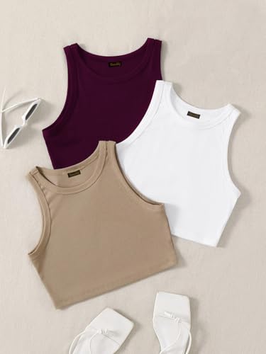 Image of Tops for Women Crop Top for Women's Tank Activewear Tee Sports Western Casual Cotton Camisole Pack of 3 Combo