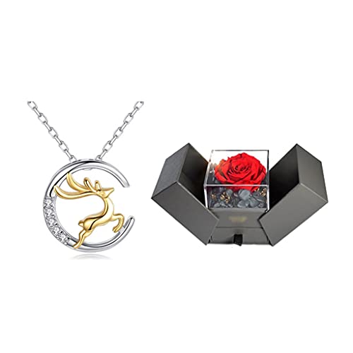Collares Los ciervos combinados y los collares de plata de la luna para las mujeres, exquisitos collares colgantes de clavícula, la longitud total es de 15.55 en collares de mujer ( Color : B )