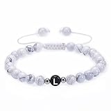 Pulsera blanca, pulseras de cuentas de aleación de magnesita, cuentas ajustables con letra F, unisex, regalos para mamá, 17cmx6mm, Cristal, Magnesita