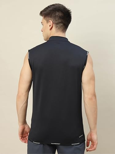 Image of TECHNOSPORT Men's Solid Slim Fit Sleeveless Fleece Regular Jacket