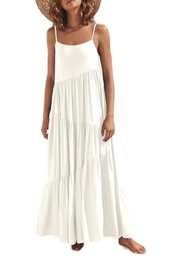Image of Womens Sundress Loose Sleeveless Strap Summer Casual Beach Vacation Long Dress for Women Solid Halter Dress