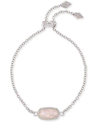 Kendra Scott Elaina Link Chain Bracelet for Women, Dainty Fashion Jewelry, Rhodium-Plated, Rose Quartz
