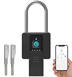 Anweller Fingerprint Padlock with Key Backup, Weatherproof Biometric Bluetooth App Controlled Keyless Smart Electronic Long Shackle Combination Lock for Outdoor Fence Gate Pool Shed Gym Locker Yard