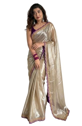 Image of HMP Fashion Women's Two-Tone Soft Erode Silk Saree with Lace Border, Banglori Blouse Piece