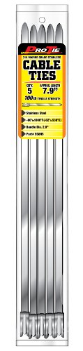 Pro Tie Narrow Stainless Steel Cable Ties for Indoor and Outdoor Use, 316 Marine Grade Stainless Steel | 7.9-Inch, 100 lbs. Tensile Strength, 5-Pack (PN: SS8N5)