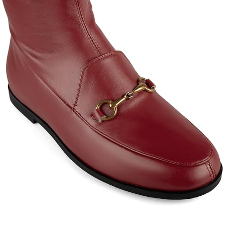 Knee High Boots for Women Almond Toe Buckle Boots Faux Leather Elastic Boot Side Zipper Low Chunky Heels Fashion Women's Tall Fall Boots2