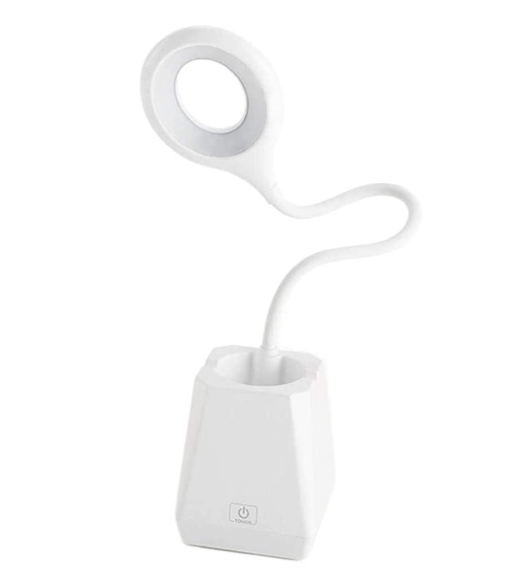 Habrur Klemmleuchte Schreibtischlampe LED-Schreibtischlampe Mit Stifthalter Augenschutz Tischlampe USB-Batterie Lernen Lesen Touch Dimmbar Home Office Study Leselampe Klemmlampe (Color : Bianco)