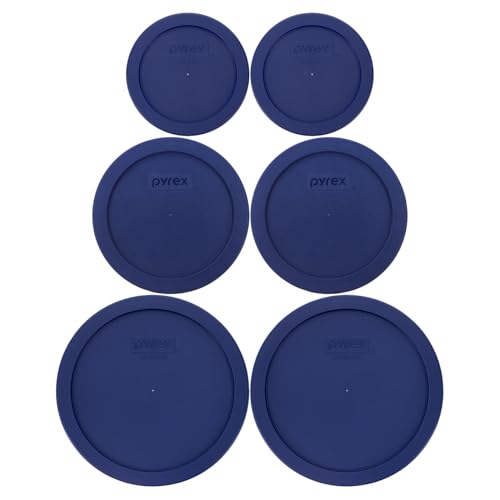 Pyrex (2) 7402-PC 6/7-Cup, (2) 7201-PC 4-Cup, & (2) 7200-PC 2-Cup Blue Plastic Lid - Made in USA
