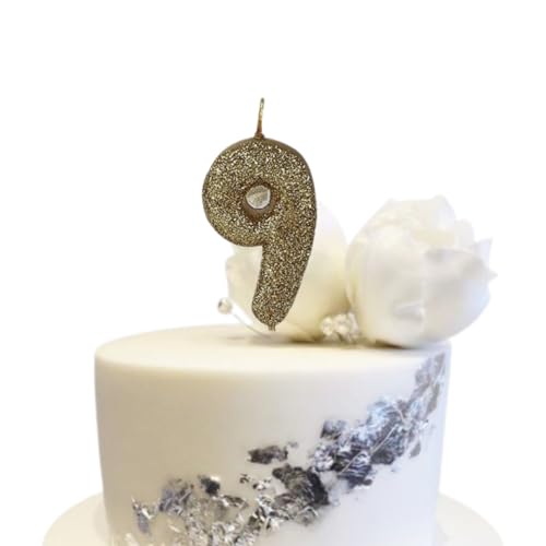 Image of Wanna Party Number 9 Glitter Gold Candle for Birthday Decoration Items /Cake Toppers /Cake Decorations