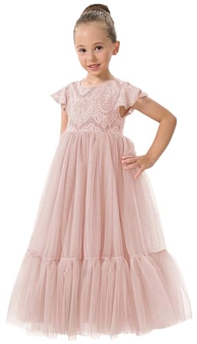 2Bunnies Girl Orchid Lace Flutter Sleeve A-Line Swirly Ruffle Tul...