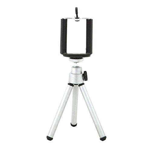 HIFFIN® Mini Table TOP Aluminium Telescopic Tripod with Mobile Clip for Camera, GO PRO,Mobile Phone (Silver) Tripod+Mobile Clip