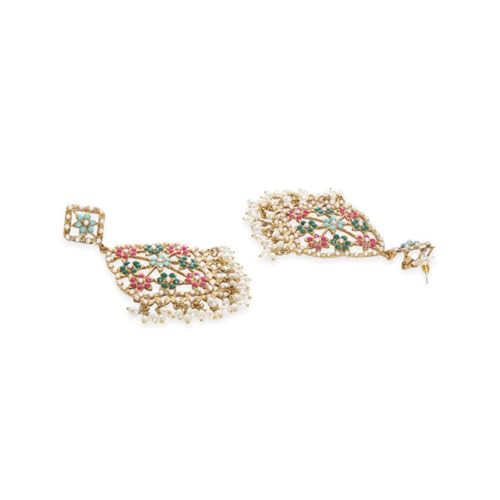 Image of Rubans Chandbali Earrings Kundan Pearl Beads Traditional Wedding Jewellery for Women & Girls