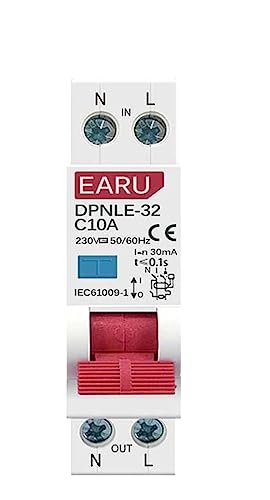 Disjoncteur différentiel RCBO 10A 6KA 230V protection fuite courant mini 18mm