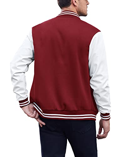 Coofandy Men Fashion Varsity Jackets Leather Sleeve Slim Fit College Baseball Letterman Bomber Coat #TOP1