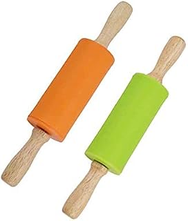 Juliyeh 2 PCS Mini Rolling Pins for Wooden Handle Non-Stick Surface Wooden Handle Silicone Rolling Pin