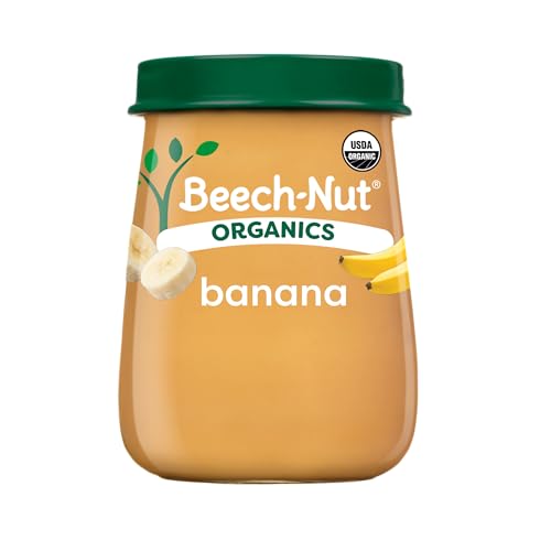 Image of Beech-Nut Organic Baby Food Jars, Organic Banana Puree, Stage 2 Baby Food for Babies 6 Months and Up, Non-GMO, 4oz Glass Jars, 10ct