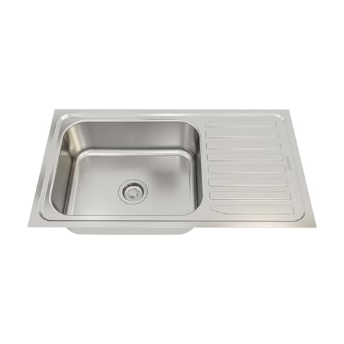 Astral 3620 Stainless Steel Single Bowl Kitchen Sink with Drainer Board | 36x20 Inches | Satin Finish | 304 Grade Steel | Modern Kitchen Sink