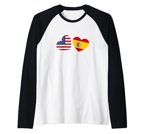 Loving USA - Bandera de España con corazón Camiseta Manga Raglan