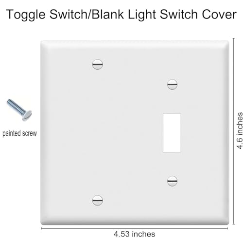 Image of ZEFTV Toggle Switch /Blank Wall Plates 2-Gang Switch Outlet Electrical Cover Plate Unbreakable Thermoplastic Faceplate for Light Receptacle Outlet Switch, White (4 Pack)