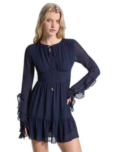 Michael Kors Women's Ruffle Sleeve Dress, Midnight Blue, Medium