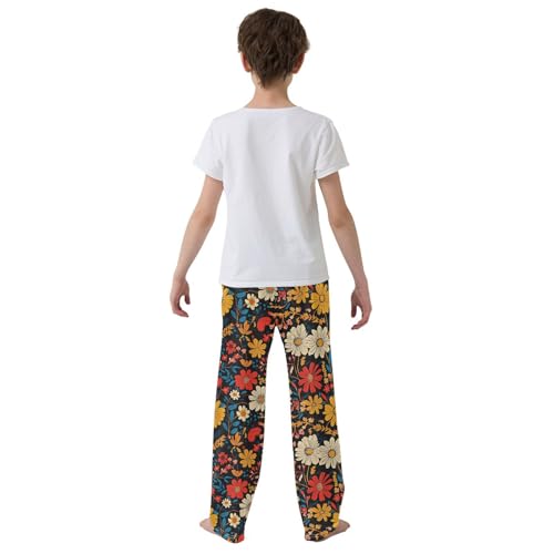 Boys' Pants Colorful Bohemian Wildflower Long Bottoms Jogger Pants Elastic Waist Trousers with Pockets S-XL3