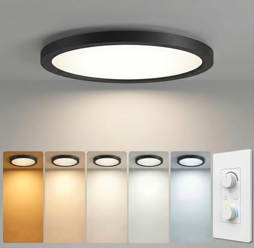JceTrc 12Inch LED Flush Mount Ceiling Light 5CCT ETL Listed Dimmable Black