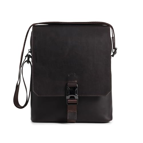 VELEZ Dark Brown Top Grain Leather Small Messenger + Crossbody Purse For Men3