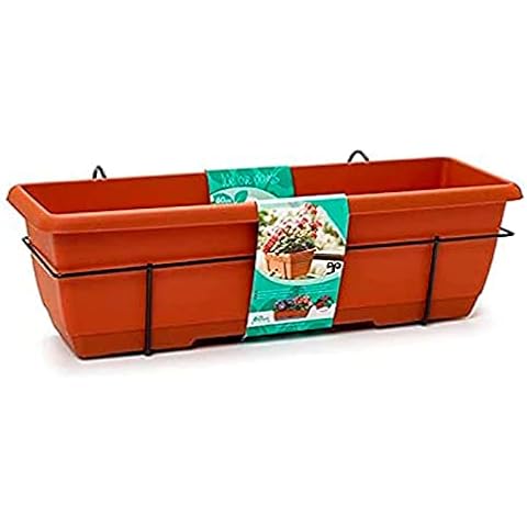 Jardinera para balcón con Plato y Soporte de metálico, 60 cm Marrón Cover