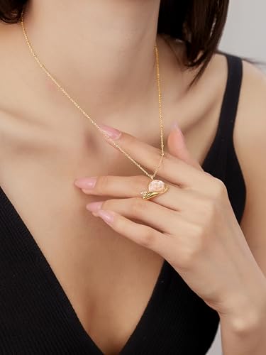 TutuTiara. Pink Shell Snail Pendant Necklace for Women, 14K Gold Plated - image 2