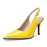 Zamikoo Women Sling Back Heels Pointed Toe Slip On High Heel Stilettos Women Pumps Dress Shoes 3 Inches Patent Yellow US Size 8
