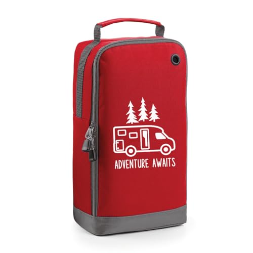 Motorhome Storage Bag Adventure Awaits Campervan & Caravan Organiser Zipped Polyester Travel Document & Accessories Case RV Essentials Storage Pouch (35 x 19 x 12 cm) (Red)