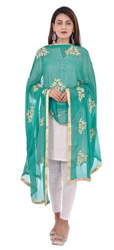 Image of Youthquake Golden Embroidered Work Chiffon Dupatta For Womens & Girls With 4 Side Gold Lace
