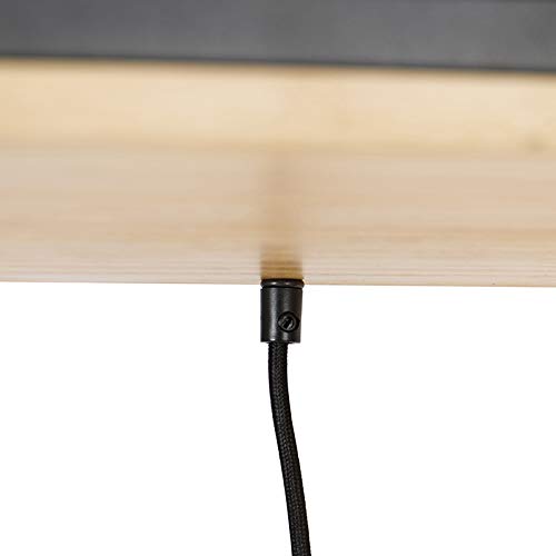 Qazqa Esstisch Industrie Pendelleuchte, Pendellampe - Shelf - Schwarz, Rechteckig, Holz, 5-flammig, 100cm, Ideal als Esszimmerlampe und Wohnzimmerlampe