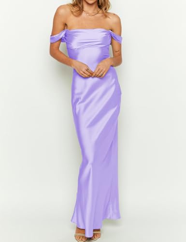 Image of Realtix Satin Off The Shoulder Strapless Bridesmaid Maxi Dress for Women | Elegant,Ruched,Backless,Long,Tube,Sleeveless,Bridesmaid,Wedding Guest,Evening,Cocktail Party,Semi Formal,Garden Party