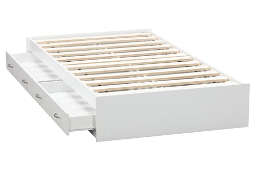 OS Home and Office Furniture Twin Sized White Mates Bed with Two Drawers