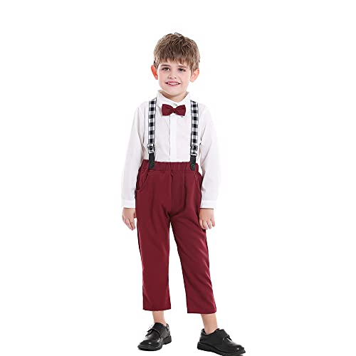 Baby Toddler Boys Gentleman Outfits Long Sleeve Bowtie Dress Shirts + Suspender Pants Suits Clothes Sets3
