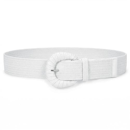 Image of Straw Woven Elastic Belt for Women Stretchy Belts for Dress Fashion Boho Waist Belt Rattan Raffia Ladies Belts